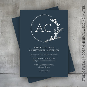 Invitación Marco de follaje moderno Boda azul índigo