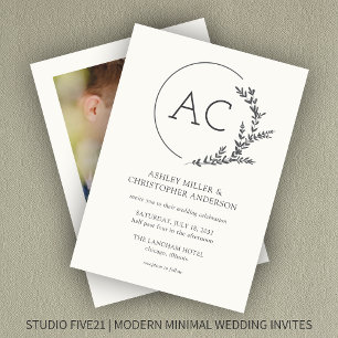 Invitación Marco de follaje moderno Boda fotográfico blanco s