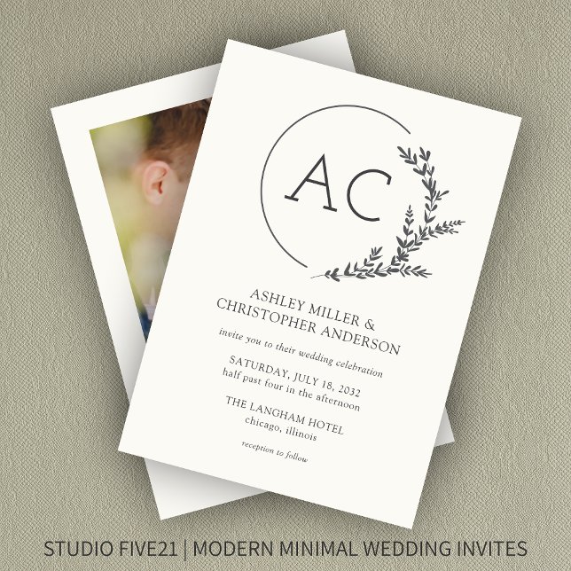 Invitación Marco de follaje moderno Boda fotográfico blanco s (Subido por el creador)