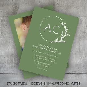 Invitación Marco de follaje moderno Boda fotográfico verde si