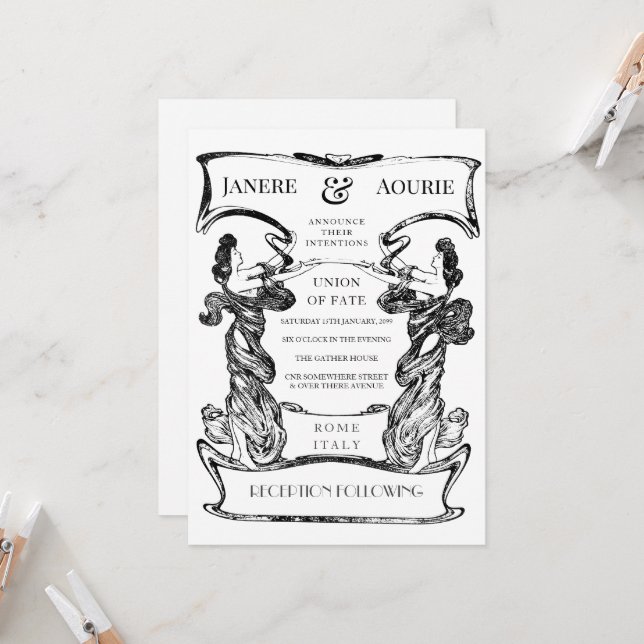 Invitación Marco de forma femenino Art Nouveau Deco (Anverso/Reverso In Situ)