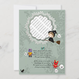 Invitación Marco de foto con bruja, monstruos, fantasma, gato