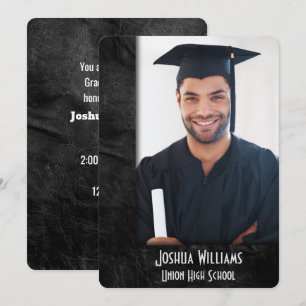 Invitación Marco de foto de cuero negro para fiesta de gradua