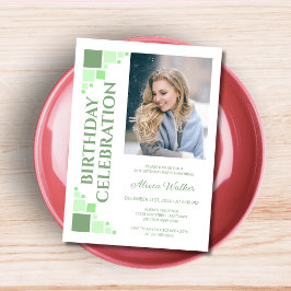 Invitación Marco de foto de cumpleaños digital verde