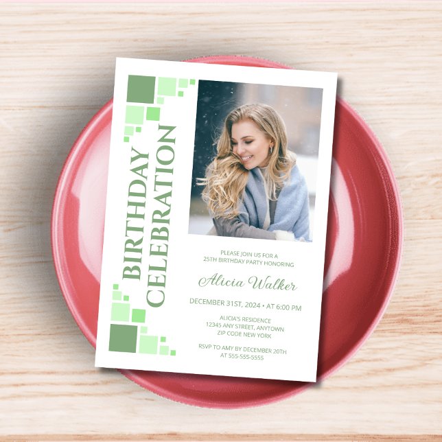 Invitación Marco de foto de cumpleaños digital verde  (Subido por el creador)