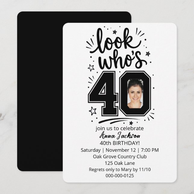 Invitación Marco de foto de cumpleaños número 40 (Anverso / Reverso)