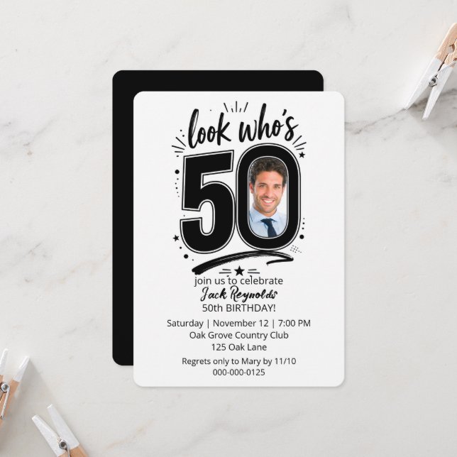 Invitación Marco de foto de cumpleaños número 50 (Anverso/Reverso In Situ)