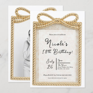 Invitación Marco de Foto de Regalo Presente Arco Dorado Fiest