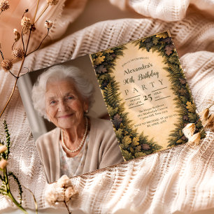 Invitación Marco de Foto Foliaje Bosque Antiguo Cumpleaños 90