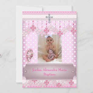 Invitación Marco de Foto Mancha Blanca Rosa Cruz Bautizo 2