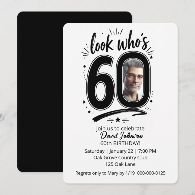 Invitación Marco de foto para fiesta de cumpleaños 60 (Anverso / Reverso)