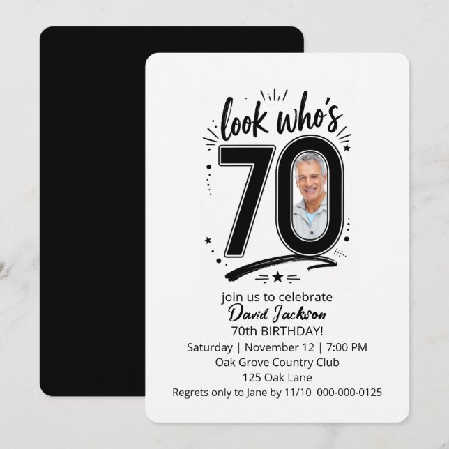 Invitación Marco de foto para fiesta de cumpleaños 70 (Anverso / Reverso)