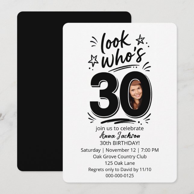 Invitación Marco de foto para fiesta de cumpleaños número 30 (Anverso / Reverso)