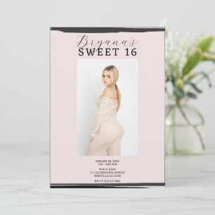 Invitación Marco de foto rosa y negro moderno y elegante Swee