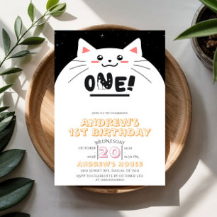 Invitación Marco de gato lindo con estrellas brillantes para 