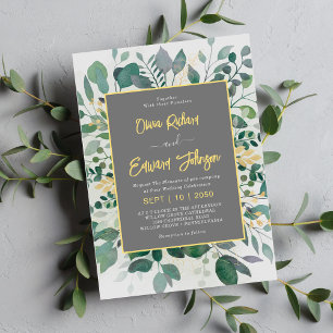 Invitación Marco de geometría elegante follaje, Boda Gris