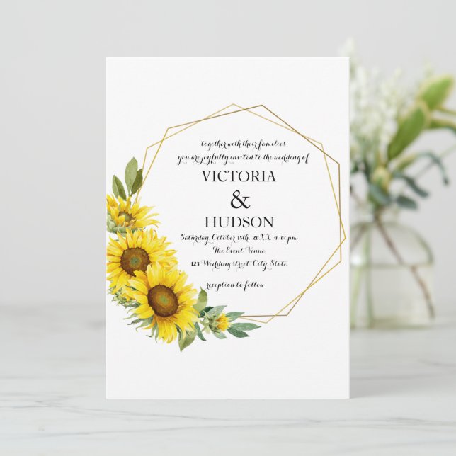 Invitación Marco de girasol geométrico de oro (Anverso de pie)