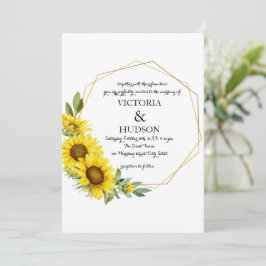 Invitación Marco de girasol geométrico de oro