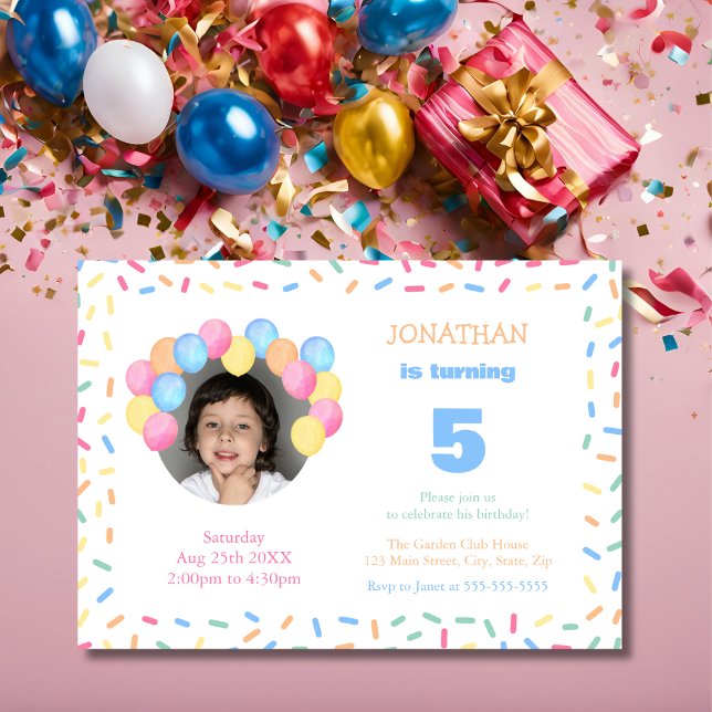 Invitación Marco de globos de arco de fotos con confeti Cumpl (Subido por el creador)