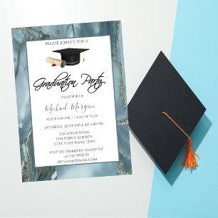 Invitación Marco de Gorra de Graduación Mármol Fiesta de Grad