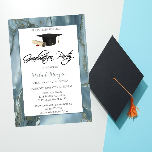 Invitación Marco de Gorra de Graduación Mármol Fiesta de Grad (Subido por el creador)
