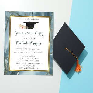 Invitación Marco de graduación dorado Gorra de mármol Fiesta
