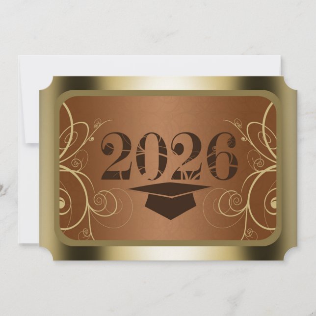 Invitación Marco de Graduación Marrón y Dorado (Anverso)