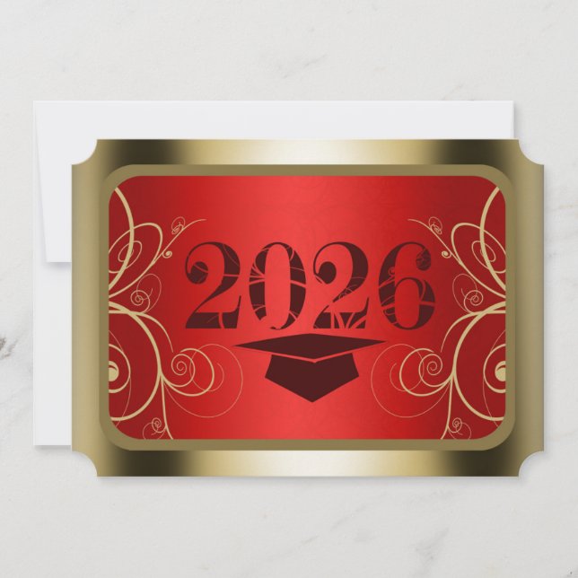 Invitación Marco de graduación rojo y dorado (Anverso)