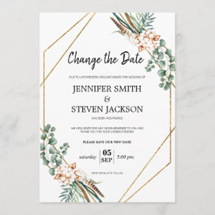Invitación Marco de Greenery Boho Gliter Cambiar la Fecha