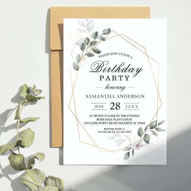 Invitación Marco de hoja de acuarela de vegetación suave y fl (Subido por el creador)