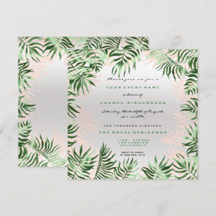 Invitación Marco de hoja de palma verde tropical gris platead