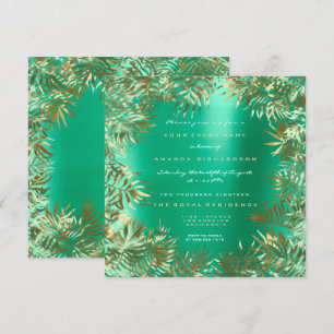 Invitación Marco de hoja de palma verde tropical metálico dor