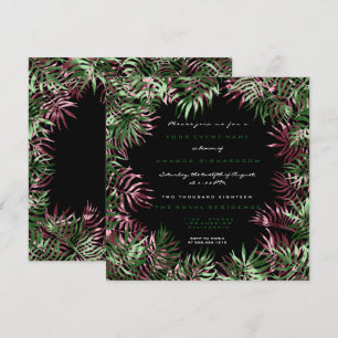 Invitación Marco de hoja de palma verde tropical negro burgun