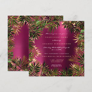 Invitación Marco de hoja de palma verde tropical rosa frambue