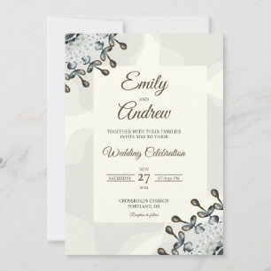 Invitación Marco de hoja gris elegante boda de acuarela flora