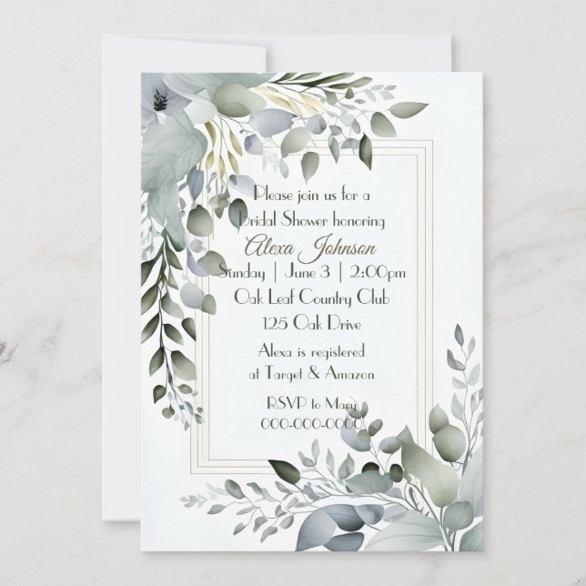 Invitación Marco de hoja para ducha de novia (Anverso)