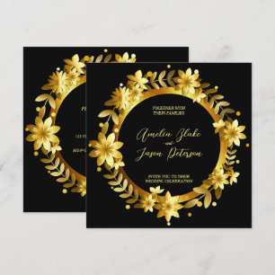 Invitación Marco de Hojas de Laurel de Oro Lujoso para Boda