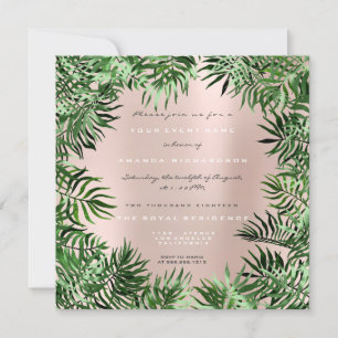 Invitación Marco de hojas de palma verde tropical Pastel rosa