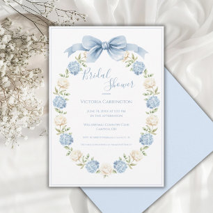 Invitación Marco de Hortensia Azul Ducha de Novia con Lazo El