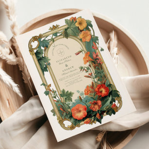 Invitación Marco de Jardín Dorado Floral Boda