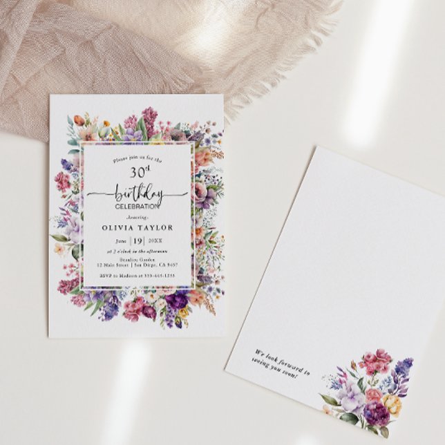 Invitación Marco de jardín floral de fiesta de cumpleaños mod (Subido por el creador)