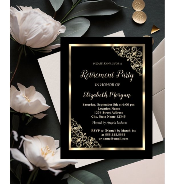 Invitación Marco de jubilación floral dorado elegante (Subido por el creador)
