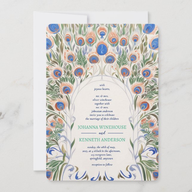 Invitación Marco de la cosecha de pavo real | Boda de monogra (Anverso)