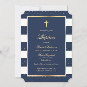 Invitación Marco de la Cruz Azul de Oro Elegante Baptismo de 