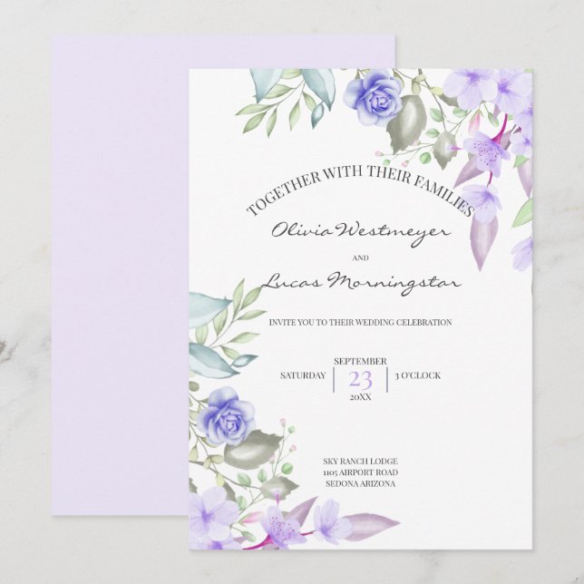 Invitación Marco de las flores de primavera de Lilac y rosa (Anverso / Reverso)