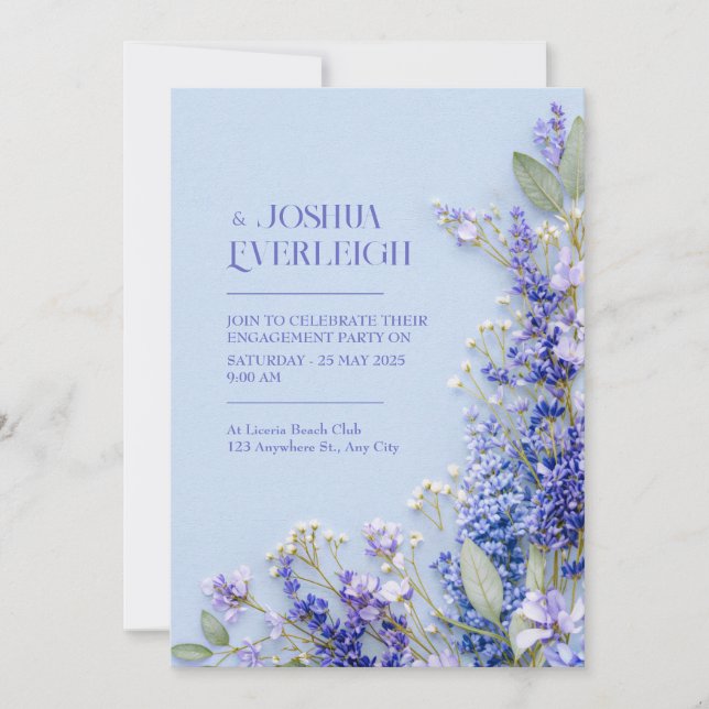 Invitación Marco de Lavanda de Primavera Rústico Azul Claro (Anverso)