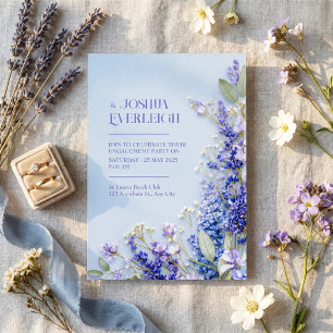 Invitación Marco de Lavanda de Primavera Rústico Azul Claro