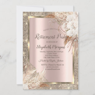 Invitación Marco de lentejuelas doradas, flor boho rosa dorad