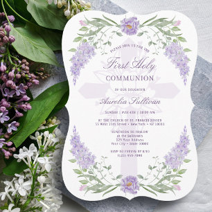 Invitación Marco de Lila Floral Primera Comunión Santa Cruz