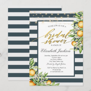 Invitación Marco de Limón Azul Marino Rayado para Despedida d